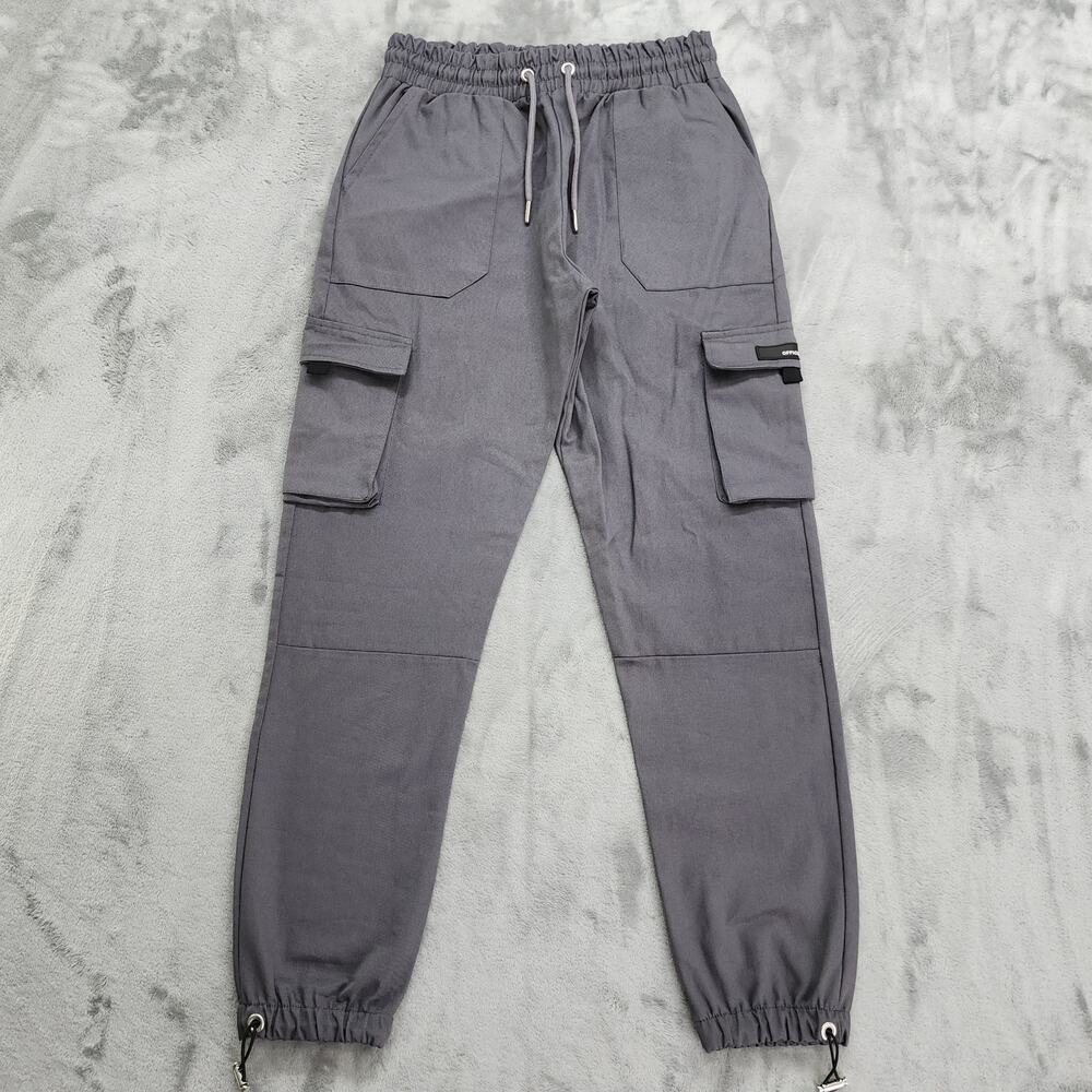 NEW BoohooMAN Pants Mens M Gray Twill Cargo Trouser‎ Rubber Tab Detail Casual